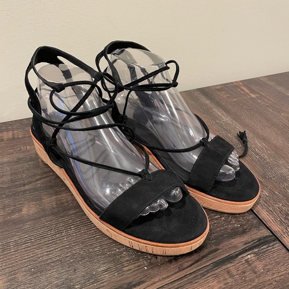 Frye Shoes - Frye 10 Miranda black suede flat sandals strappy tie excellent condition